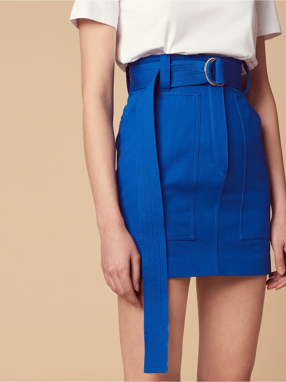 Sandro Cobalt Blue High-Waist Mini Skirt with Belt